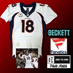 Peyton Manning PHOTO MATCHED Game Used & Signed Denver Broncos Home Jersey :: Worn November 16, 2014 vs. Rams (Fanatics, End-to-End Photomatch, & Beckett/BAS)