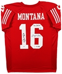 Joe Montana & Dwight Clark Dual Signed "The Catch" Red 49ers Style Jersey (Beckett/BAS)