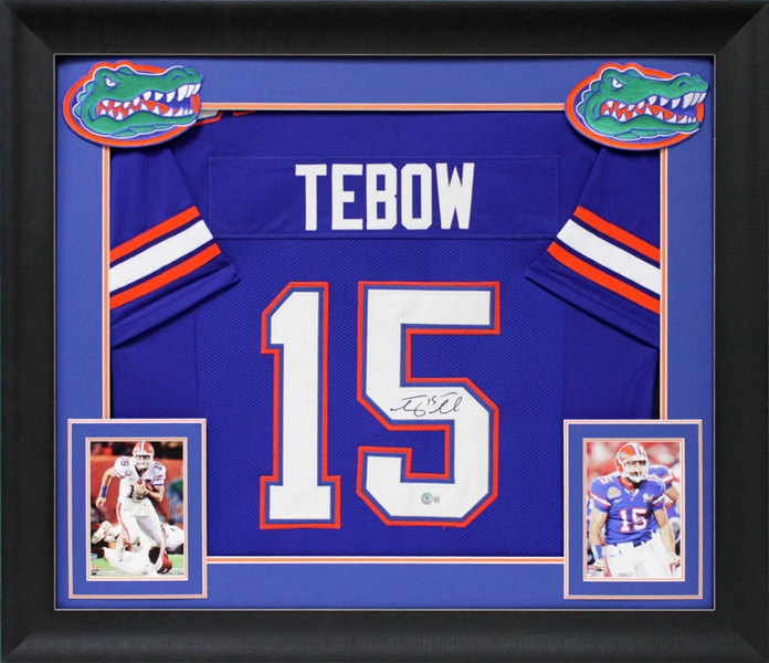 Tim Tebow Signed Florida Gators Jersey in Custom Framed Display (Beckett/BAS)