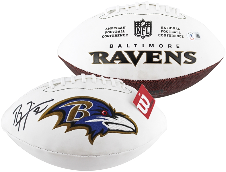 Ray Lewis Signed Baltimore Ravens White Panel Football (Beckett/BAS Witnessed)
