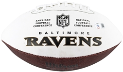 Ray Lewis Signed Baltimore Ravens White Panel Football (Beckett/BAS Witnessed)
