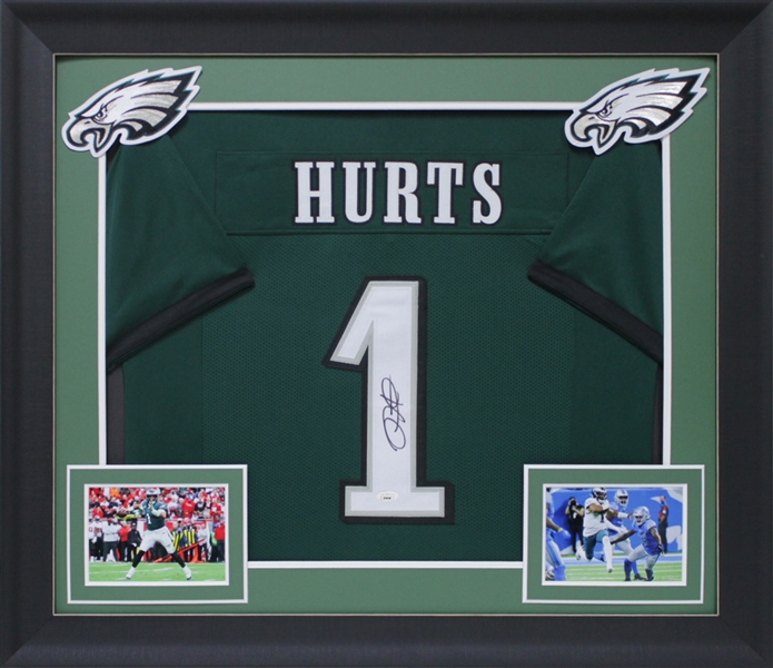 Jalen Hurts Signed Green Pro Style Framed Jersey (JSA)