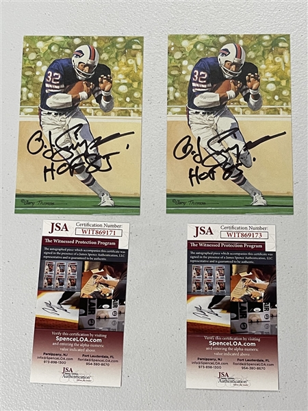 OJ Simpson Signed Lot of Two (2)  Ltd. Ed. Goal Line Art Cards (JSA Witnessed)