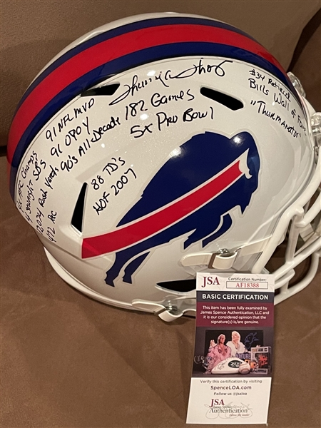 Thurman Thomas Signed & 14x Inscribed FS Speed Replica Stat Helmet (JSA)