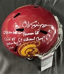 OJ Simpson Signed & 6x Stat Inscribed USC FS Replica Helmet (JSA Witnessed)