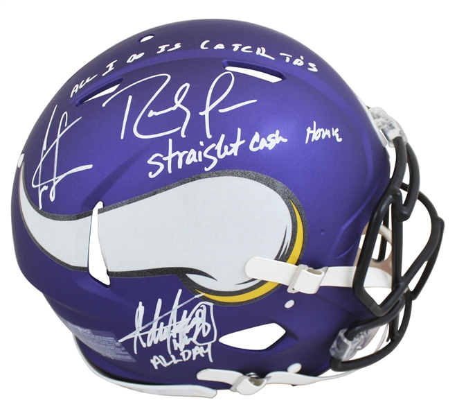Moss, Carter, & Peterson Signed Full Size Speed Proline Vikings Helmet (Beckett/BAS Witnessed)