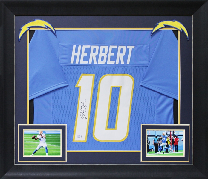 Justin Herbert Signed Powder Blue Pro Style Jersey in Framed Display (Beckett/BAS Witnessed)