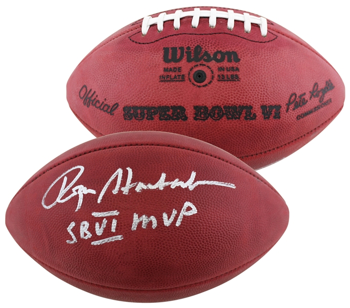 Roger Staubach Signed & "SB VI MVP" Inscribed SB Logo NFL Football (Beckett/BAS Witnessed)