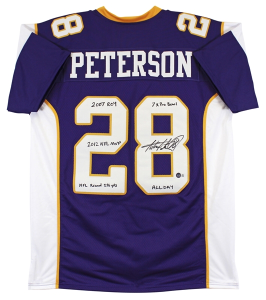 Adrian Peterson Signed & Career Stat Inscribed Purple Pro Style Jersey (Beckett/BAS Witnessed)