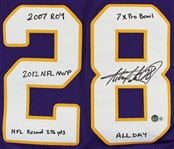 Adrian Peterson Signed & Career Stat Inscribed Purple Pro Style Jersey (Beckett/BAS Witnessed)