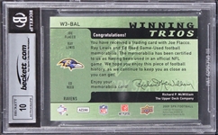 Ravens: Flacco, Lewis & Reed Signed 2009 SPX Trios #BAL #9/15 Card w/ Gem Mint 10 Auto! (Beckett/BAS Encapsulated)