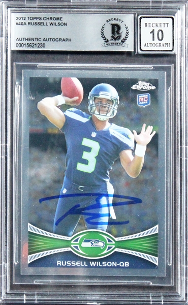 Russell Wilson Signed 2012 Topps Chrome #40A RC w/ Gem Mint 10 Auto! (Beckett/BAS Encapsulated)