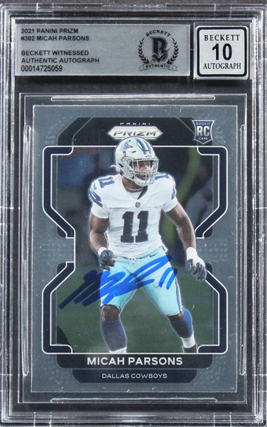 Micah Parsons Signed 2021 Panini Prizm #382 Rookie Card w/ Gem Mint 10 Auto! (Beckett/BAS Encapsulated)