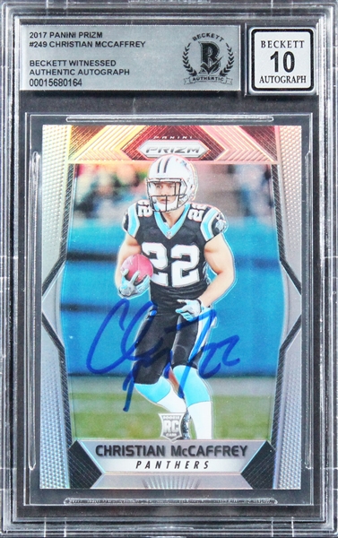 Christian McCaffrey Signed 2017 Panini Prizm #249 RC w/ Auto Gem Mint 10! (Beckett/BAS Encapsulated)
