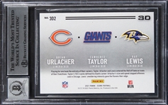Bears: Taylor, Urlacher & Lewis Signed 2021 Score 3D #2 Card w/ Gem Mint 10 Auto! (Beckett/BAS Encapsulated)