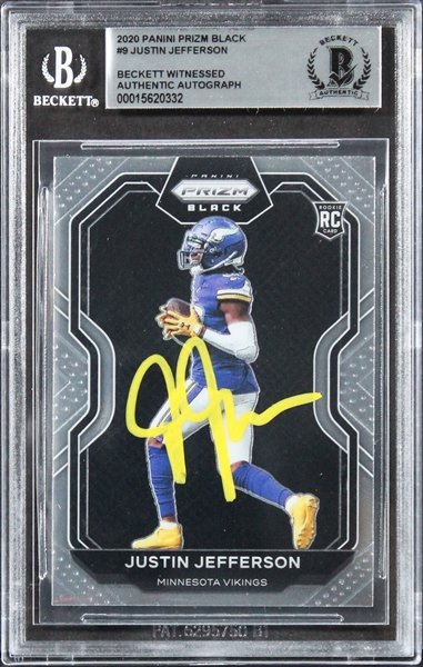 Justin Jefferson Signed 2020 Panini Prizm Black #9 RC (Beckett/BAS Encapsulated)
