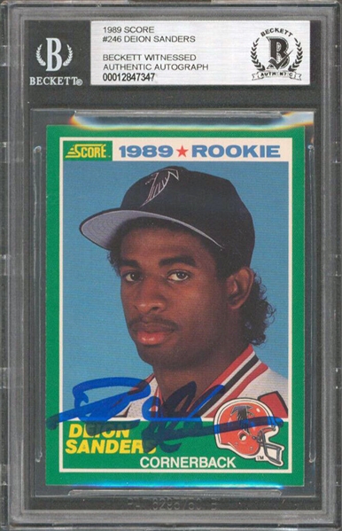 Deion Sanders Signed 1989 Score #246 Rookie Card (Beckett/BAS Encapsulated)