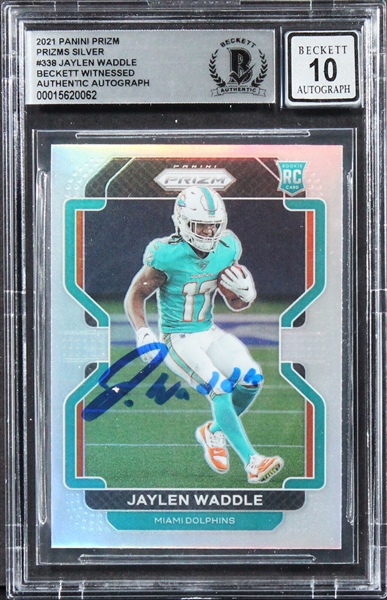 Jaylen Waddle Signed 2021 Panini Prizm Silver #338 Rookie Card w/ Gem Mint 10 Auto! (Beckett/BAS Encapsulated)