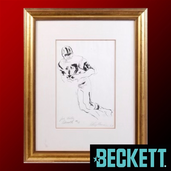 LeRoy Neiman Original One-of-a-Kind Hand Drawn 1969 Sketch of Joe Namath - Signed by Neiman and Namath! (Beckett/BAS LOA)