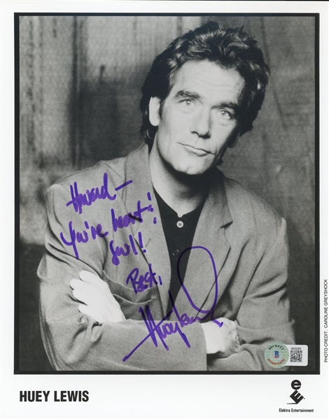 Huey Lewis Signed & Inscribed 8" x 10" B&W Photo (Beckett/BAS)