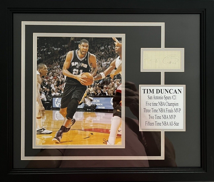 Tim Duncan Signed 1.5" x 3.25" & Framed Segment in Framed Display (JSA)