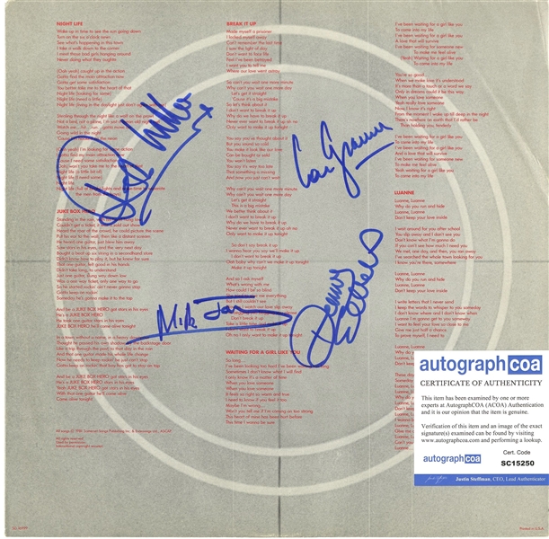 Foreigner: Original Founding Group Signed "4" Album Cover (4 Sigs)(ACOA)