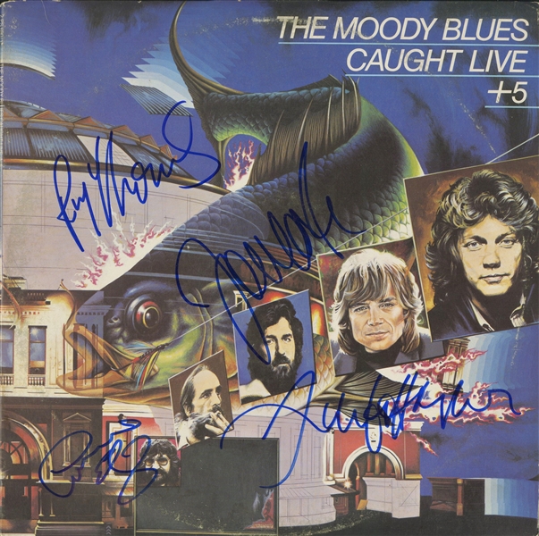 The Moody Blues: Group Signed "Caught Live" Album Cover w/ 4 Sigs! (ACOA)