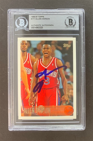 Allen Iverson Signed 1996-97 Topps Rookie Card (Beckett/BAS Encapsulated)