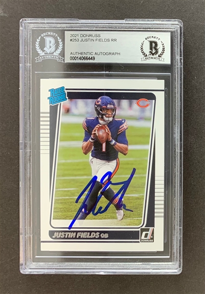 Justin Fields Signed 2021 Donruss Rated Rookie #253 Trading Card (Beckett/BAS Encapsulated)