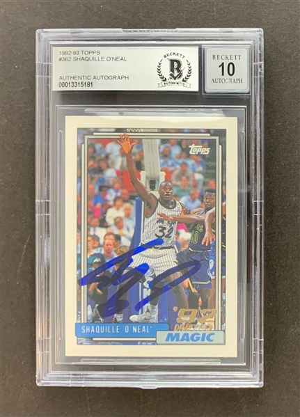 Shaquille ONeal Signed 1992-93 Topps #362 Rookie Card w/ GEM MINT 10 AUTO! (Beckett/BAS)