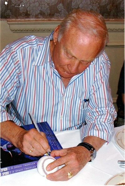 Astronaut Buzz Aldrin Signed OML Baseball w/Exact Signing Photo! (JSA)