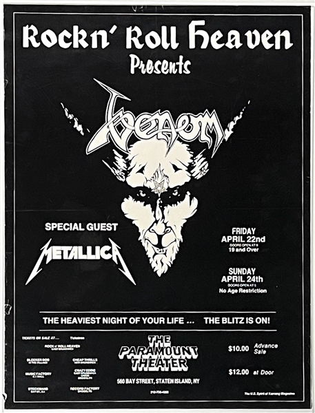 Metallica Original 1983 First US “Seven Dates of Hell” Tour 23.5” x 18” Poster (Manager John Zazula Notation) 