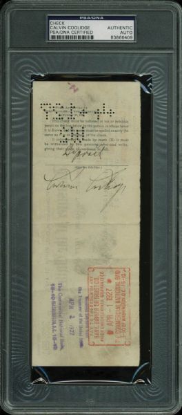 President Calvin Coolidge Ultra-Rare 1927 Presidential Paycheck (PSA/DNA Encapsulated)