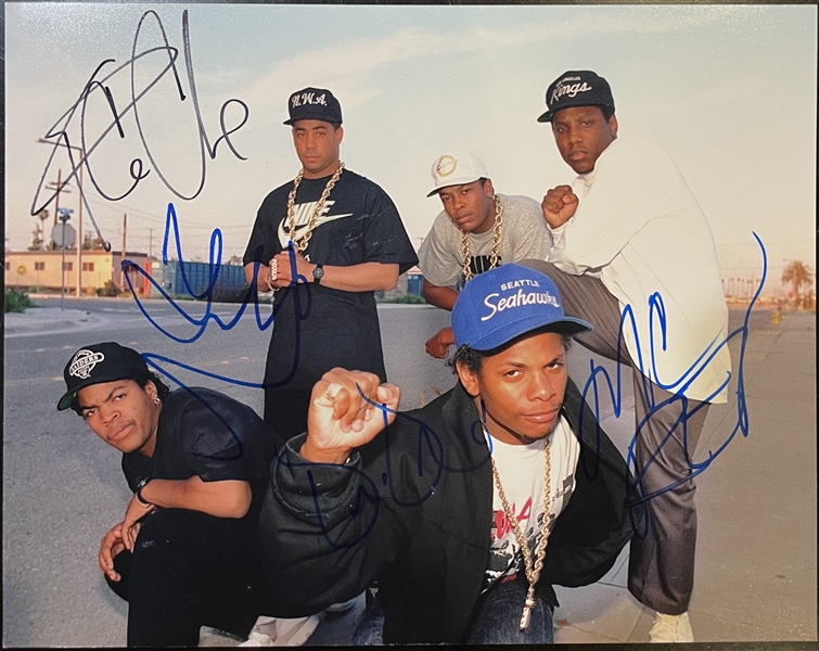 N.W.A. Group Signed 11" x 14" Color Photo with Dr. Dre, Ice Cube, DJ Yella & MC Ren (Beckett/BAS LOA)