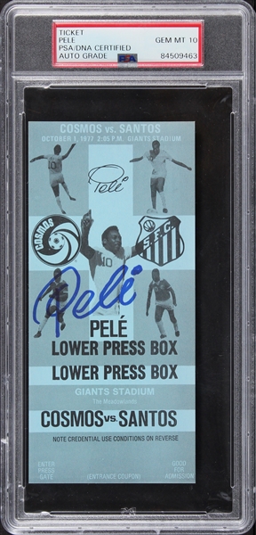 Pele Signed Ticket to His Last Ever Game with PSA/DNA GEM MINT 10 Autograph