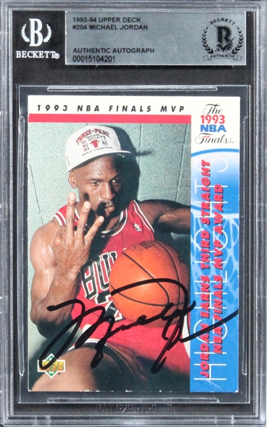 Michael Jordan Signed 1993-94 Upper Deck NBA Finals MVP #204 (Beckett/BAS Encapsulated)