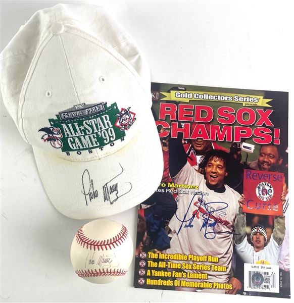 Red Sox: Pedro Martinez Lot of Three (3) Baseball, All Star Baseball Cap, and Program (Beckett/BAS)