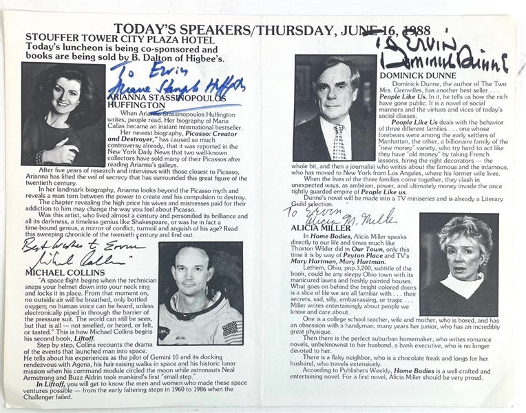 Multi-Signed Plain Dealer Book & Author Program Including Signatures from Astronaut Michael Collins, Arianna Huffington, Dominick Dunne, and Alicia Miller (Beckett/BAS) 