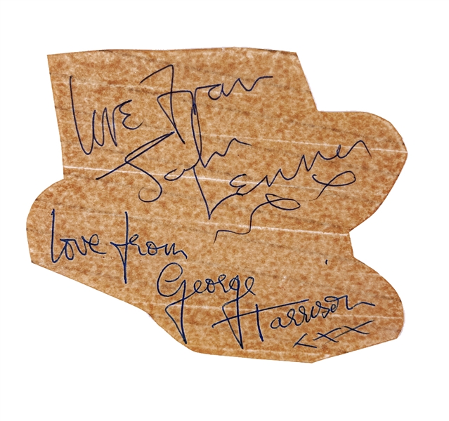 The Beatles: John Lennon & George Harrison DUAL SIGNED Cut Sheet With Vintage 1963 Signatures! (Tracks UK)