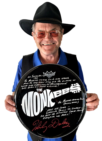 The MONKEES: Micky Dolenz Hand Written "Story of The Monkees Theme Song" with Lyrics on a 14" Drumhead! (Third Party Guarantee)