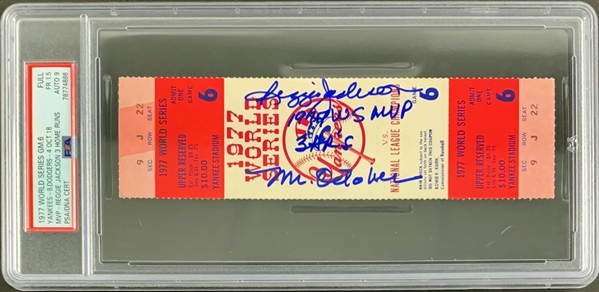 Reggie Jackson Signed 1977 W.S. Ticket from Historic 3 HR Game! (PSA/DNA Graded GEM MINT 9 Auto)