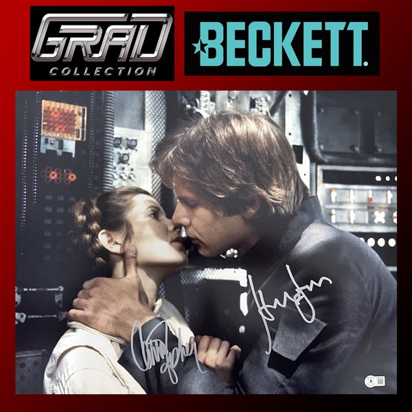 Star Wars: Harrison Ford & Carrie Fisher Signed Iconic "Kiss" Photo from ESB! (Beckett/BAS)(Grad Collection)