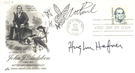 Hugh Hefner & Art Paul Dual Signed 3.625" x 6.5" Cachet (JSA LOA)