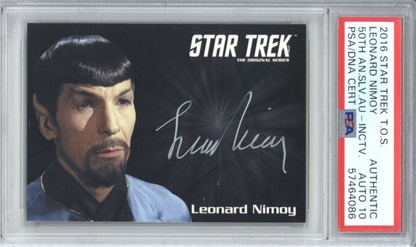 Leonard Nimoy Signed 2016 Star Trek 50th Anniversary Trading Card w/ Gem Mint 10 Auto!