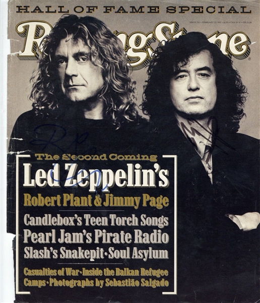 Led Zeppelin: Jimmy Page & Robert Plant Signed 1995 Rolling Stone Magazine Cover (REAL/Epperson)
