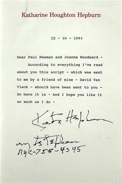 Katherine Hepburn Desirable Typed Personal Letter to Paul Newman & Joanne Woodward! (Beckett/BAS LOA)