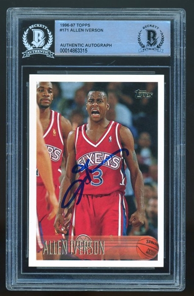 Allen Iverson Signed 1996-97 Topps Trading Card (Beckett/BAS Encapsulated)