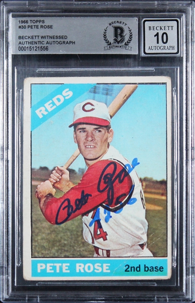 Reds Pete Rose 4256 Authentic Signed 1966 Topps #30 Card Auto 10! BAS Slabbed (BAS-15121556)