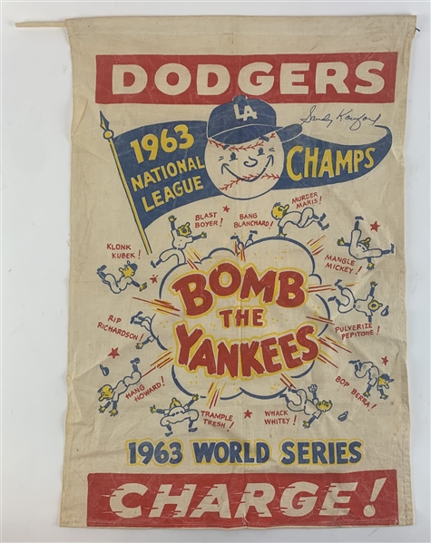 Sandy Koufax Signed 1963 Dodgers World Series Championship Flag (JSA LOA)