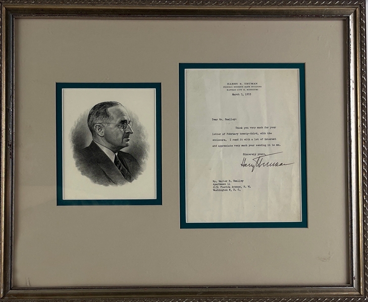 Harry Truman Signed 1955 Typed Letter in Framed Display (Third Party Guaranteed)